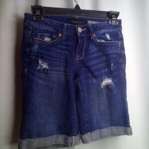 Aeropostale Bermuda Shorts Women 000 Roll Cuff Hem Distressed Blue